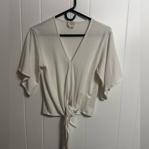 Harper White V-Neck Tie-Front Blouse